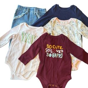 Cat and Jack Bundle Set of 5 Long Sleeve Onesie Girls 6-9 Months